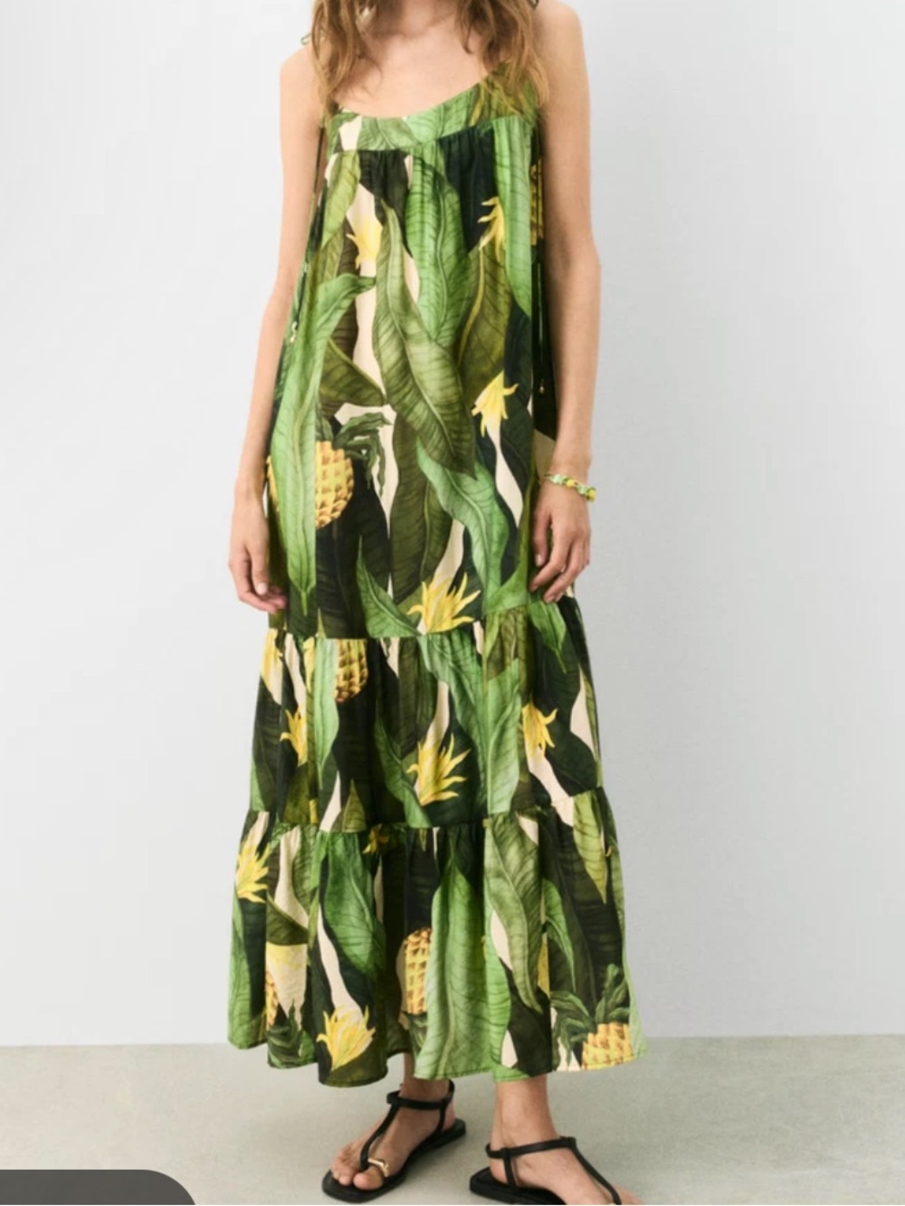 H&M Green and Yellow Tropical Leaf Maxi Dress size large NEW